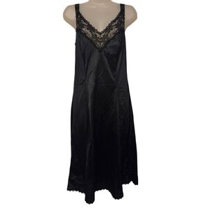 Vintage ILGWU Maidenform Black Lace Silky Slip Lingerie‎ Dress Women's Size 36